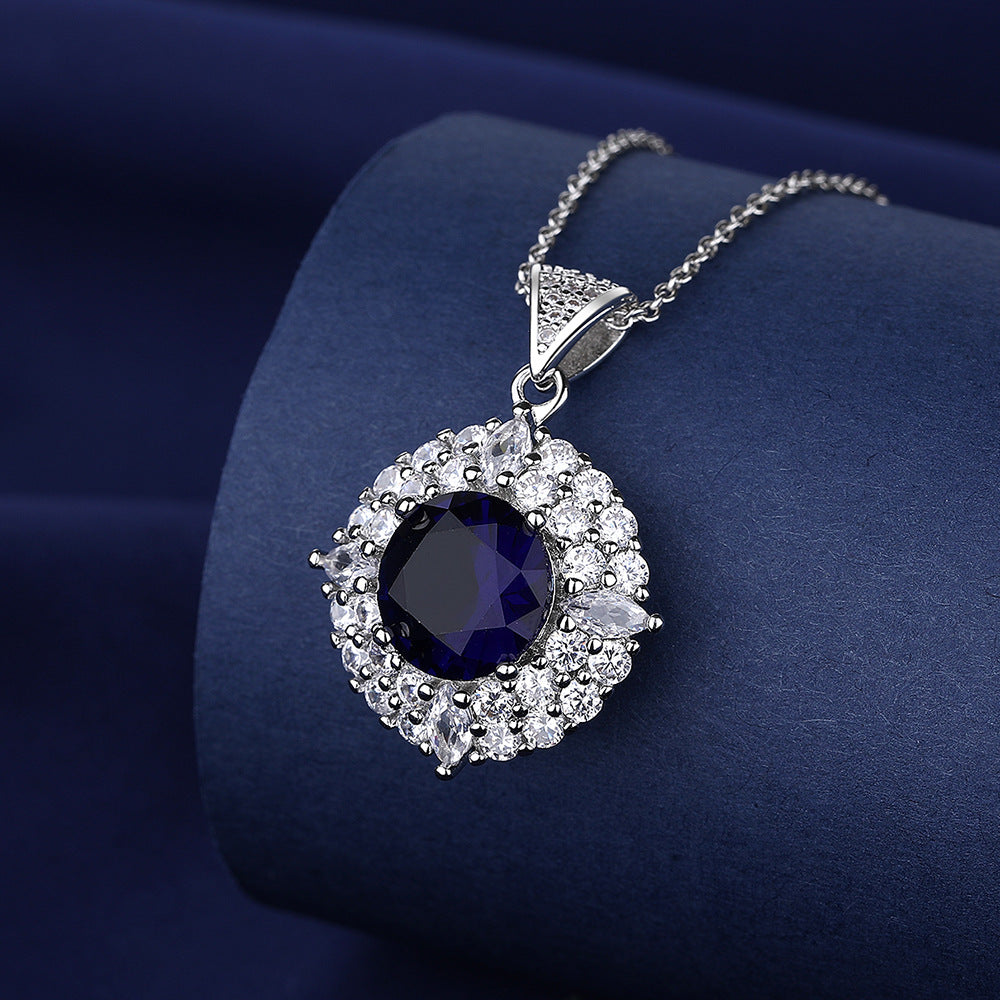 Copper blue gemstone full diamond necklace MYA001NE081