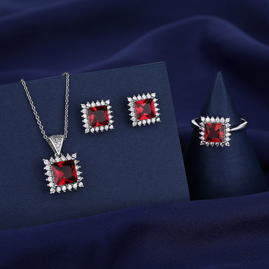 Copper red gemstone full diamond necklace MYA001NE086