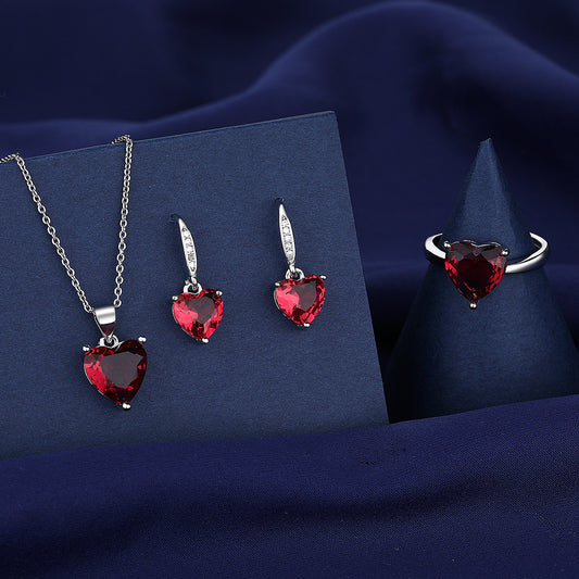Copper red gemstone full diamond necklace MYA001NE090