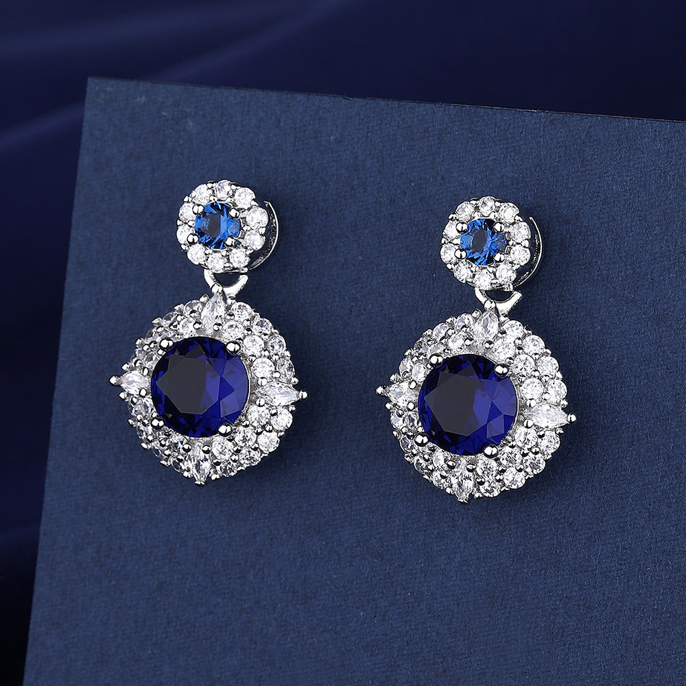 Copper blue gemstone full diamond necklace MYA001NE081