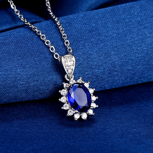 Copper blue gemstone full diamond necklace MYA001NE089