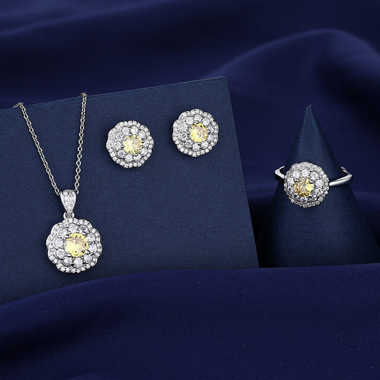 Copper yellow gemstone full diamond necklace MYA001NE084