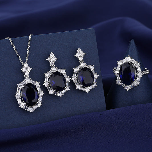 Copper blue gemstone full diamond necklace MYA001NE088