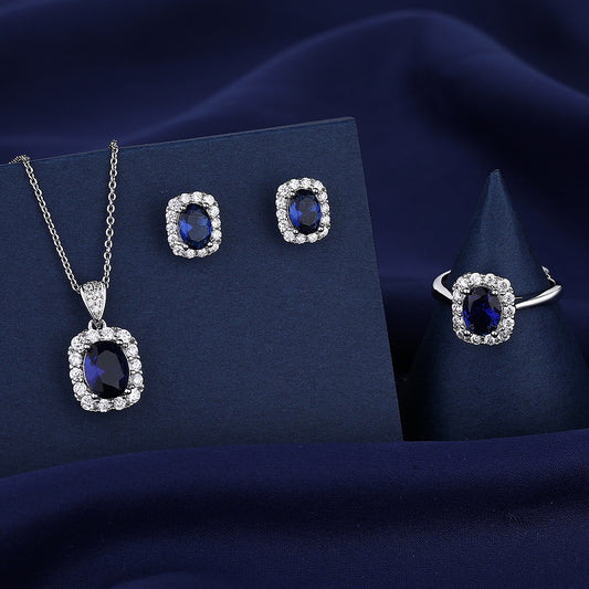 Copper blue gemstone full diamond necklace MYA001NE087