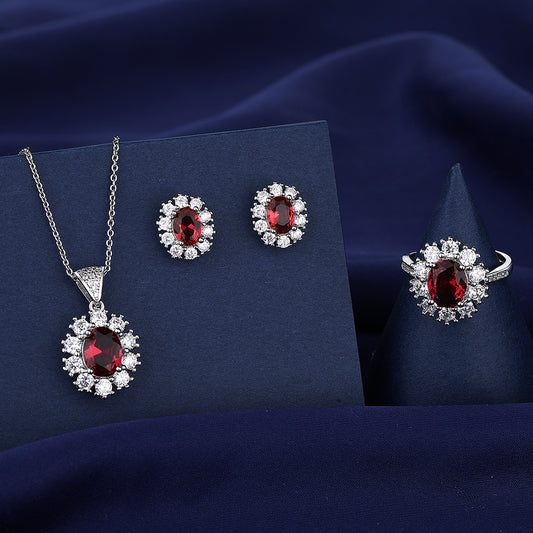 Copper red gemstone full diamond necklace MYA001NE083
