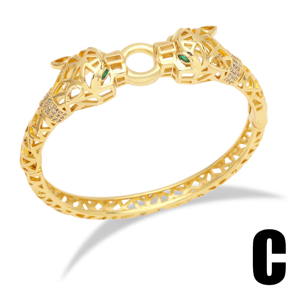 Alloy sparkling diamond hollow leopard head bracelet MYA002BT040