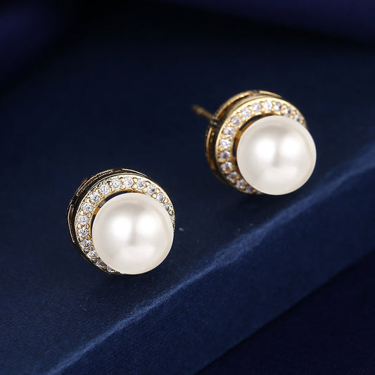 Copper inlaid zircon pearl earrings MYA001ES060