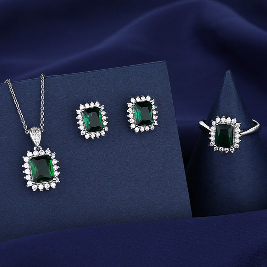 Copper green gemstone full diamond necklace MYA001NE085